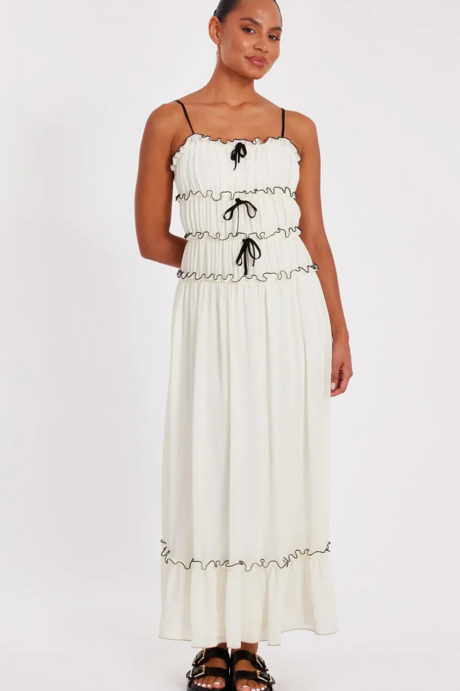 Quiz White Chiffon Strappy Midaxi Dress