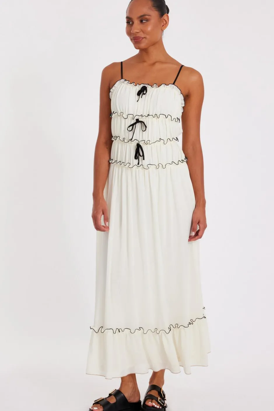 Quiz White Chiffon Strappy Midaxi Dress
