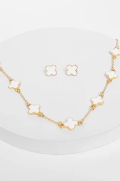 Quiz Clover Jewellery Set White Online