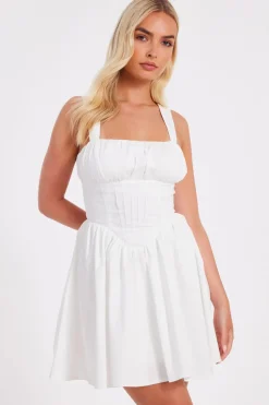 Quiz White Corset Detail Skater Dress Outlet