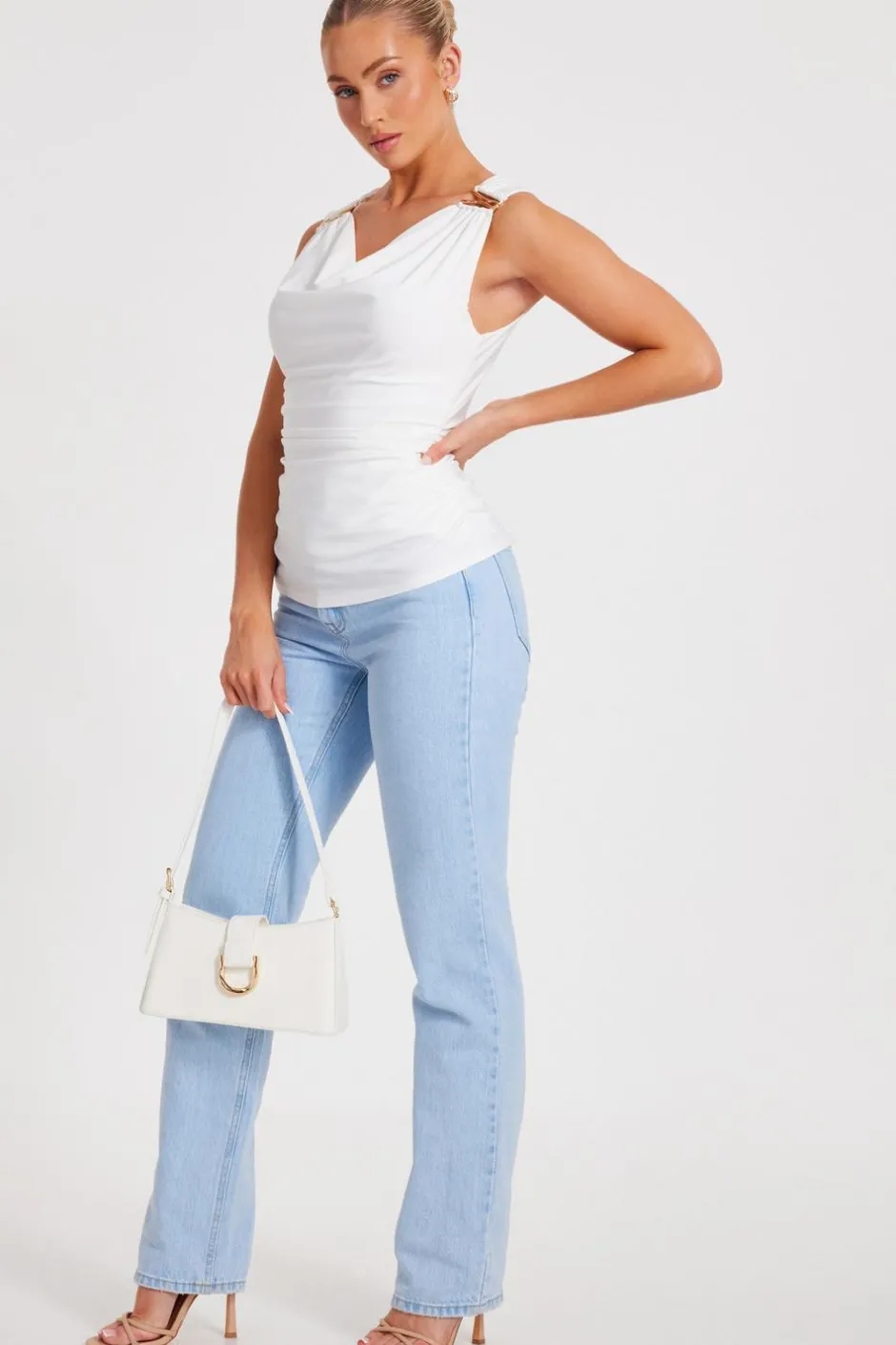 Quiz Cowl Neck Top White