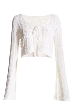 Quiz White Crochet Cropped Cardigan Hot