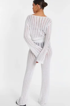 Quiz White Crochet Cropped Cardigan Hot