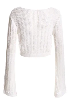 Quiz White Crochet Cropped Cardigan Hot