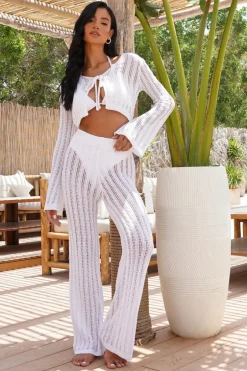 Quiz Crochet Knit Trousers White New