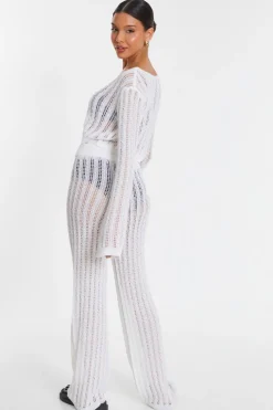 Quiz Crochet Knit Trousers White New