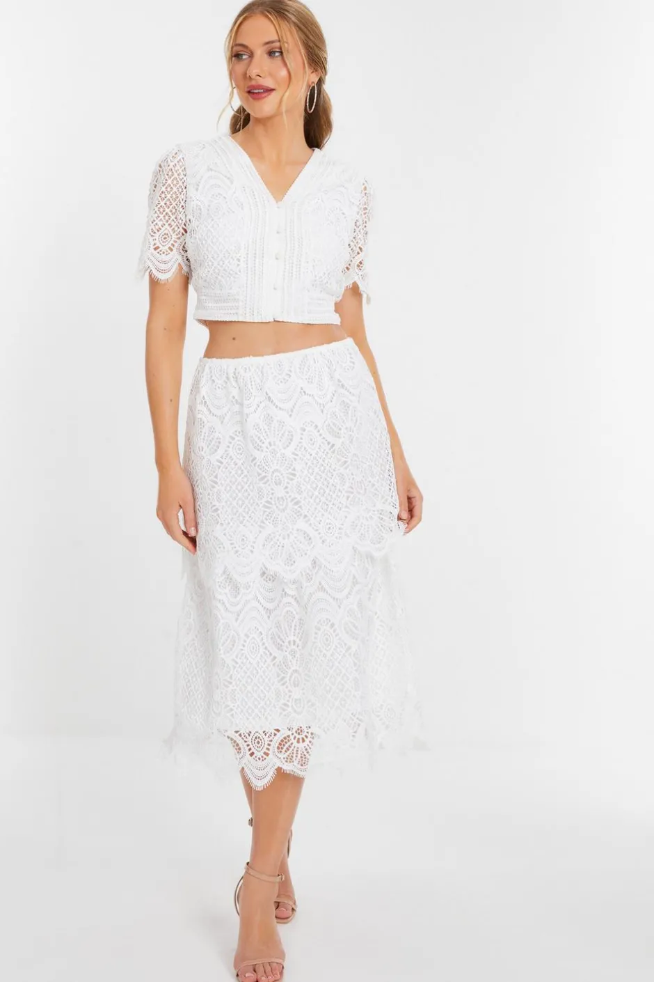 Quiz White Crochet Lace Skirt Hot