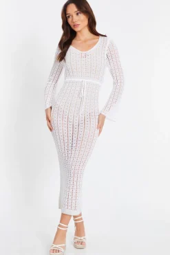 Quiz Crochet Maxi Dress White Sale