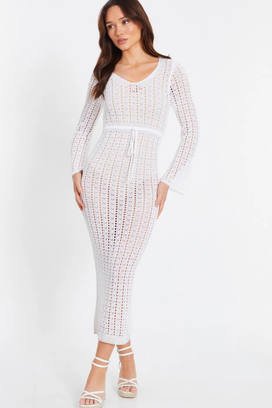 Quiz Crochet Maxi Dress White Sale