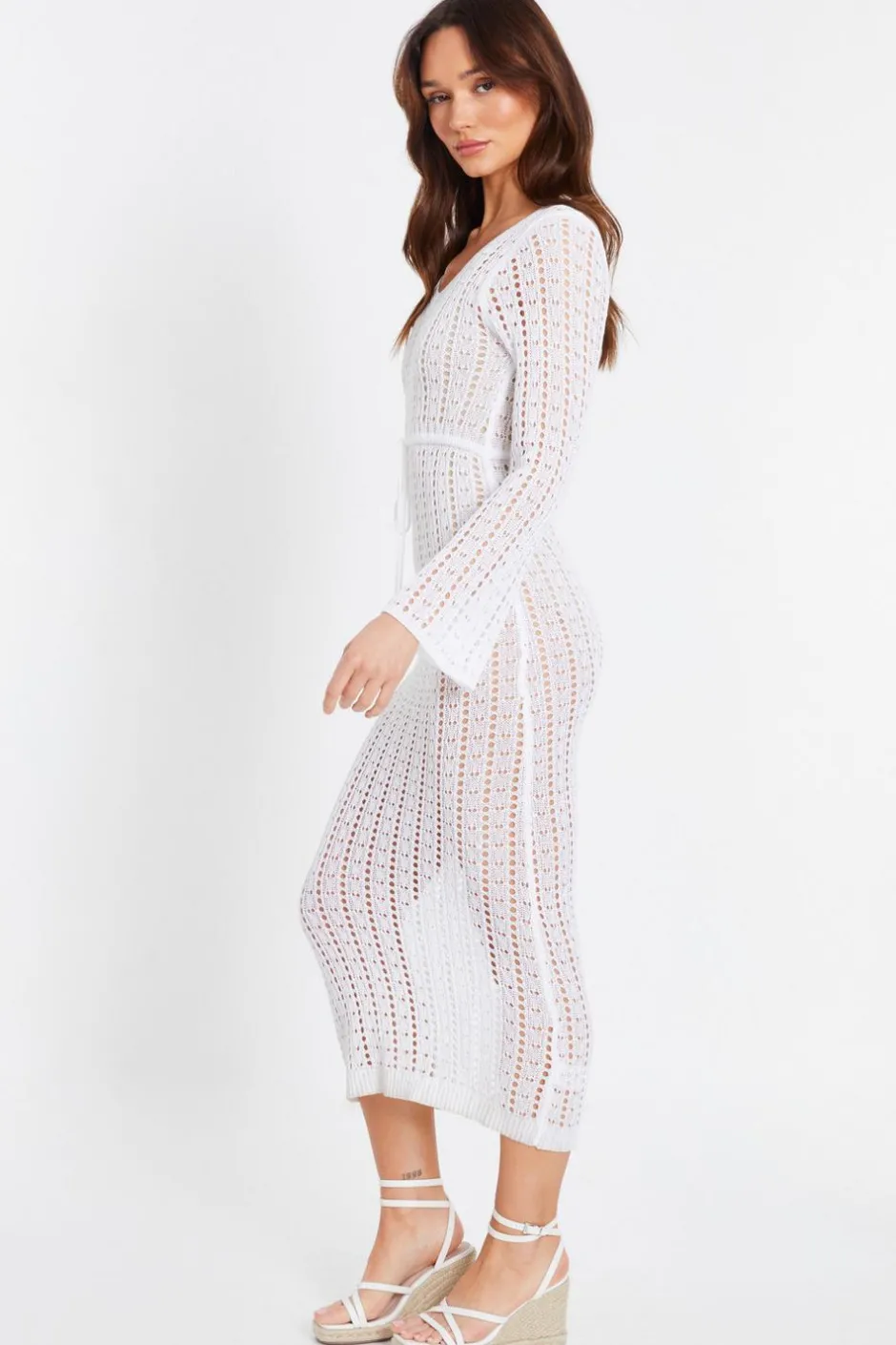 Quiz Crochet Maxi Dress White Sale