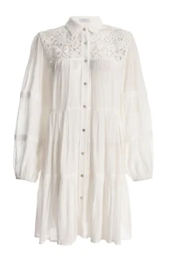 Quiz White Crochet Mini Shirt Dress Clearance
