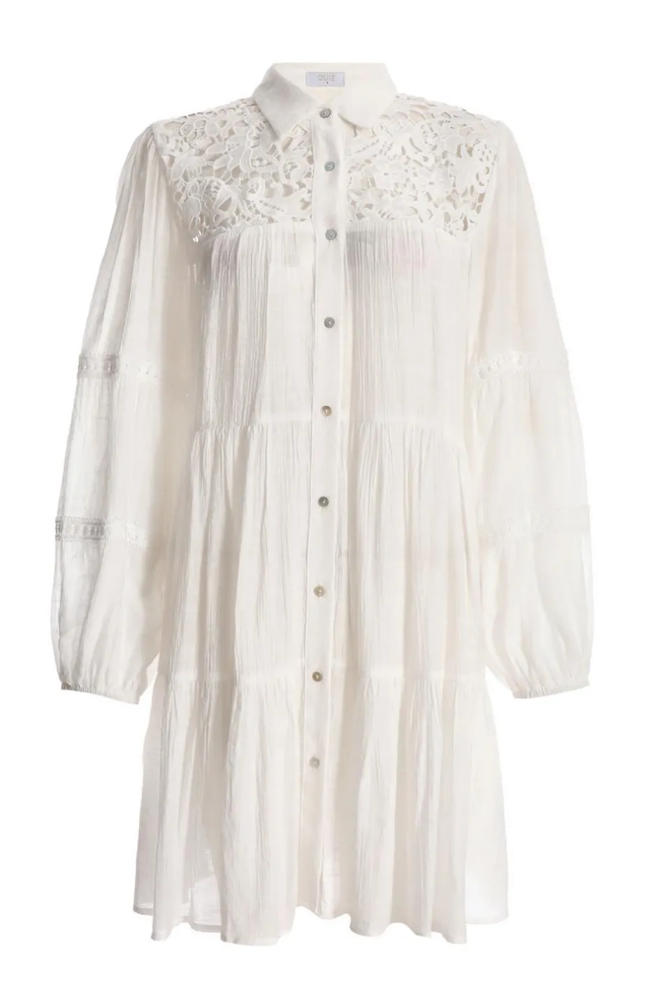 Quiz White Crochet Mini Shirt Dress Clearance