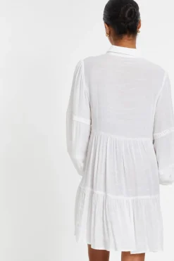 Quiz White Crochet Mini Shirt Dress Clearance
