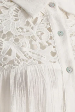 Quiz White Crochet Mini Shirt Dress Clearance