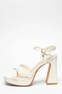 Quiz Crocodile Cross Strap Platform Heeled Sandal White
