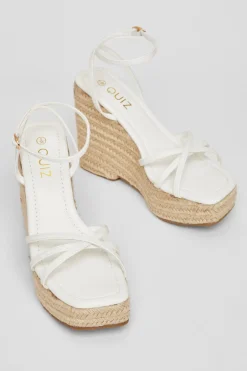 Quiz Cross Strap High Wedges White Clearance