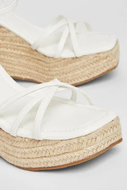 Quiz Cross Strap High Wedges White Clearance