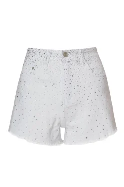 Quiz White Denim Embellished Shorts Outlet