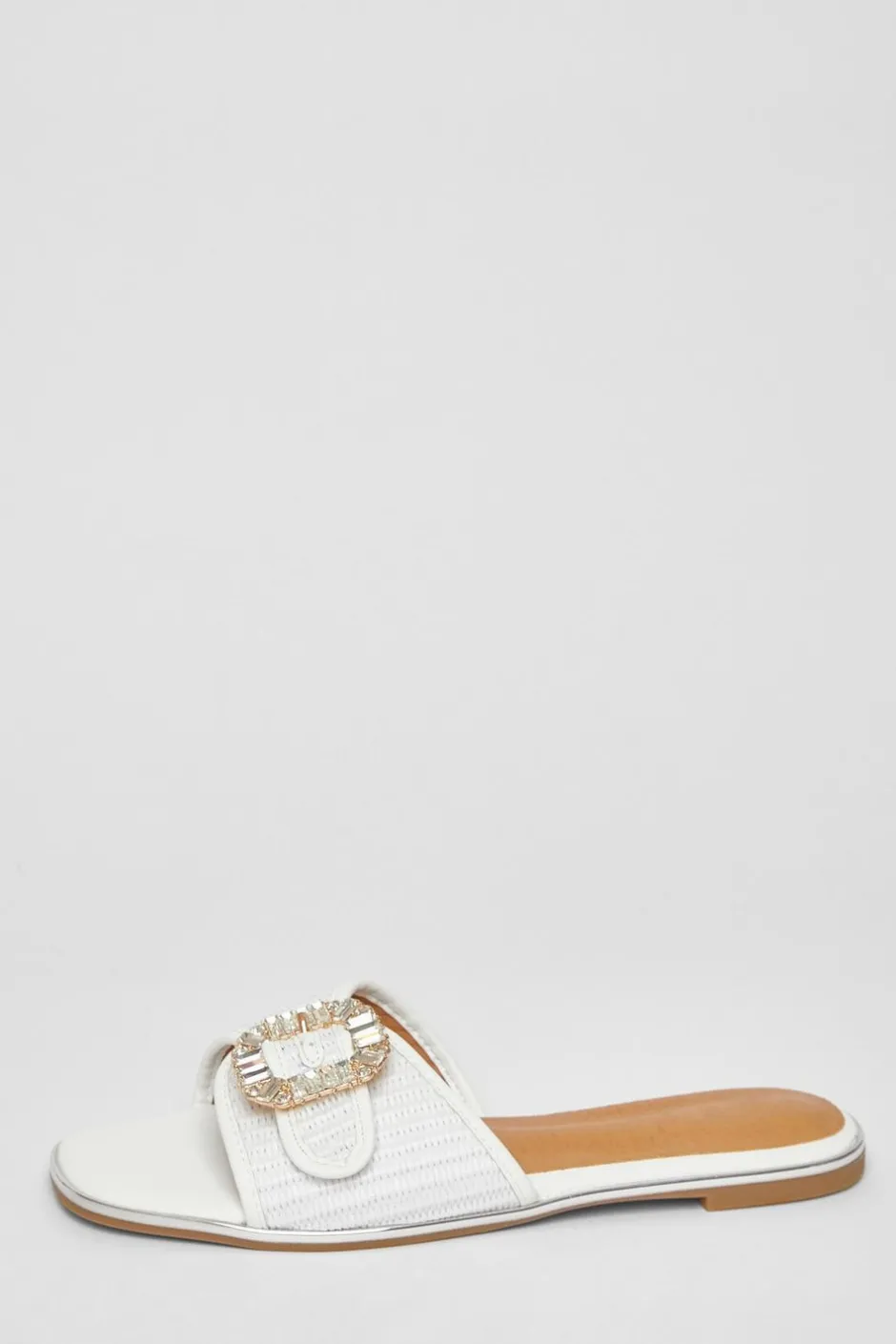 Quiz Diamante Buckle Flat Sandals White Discount