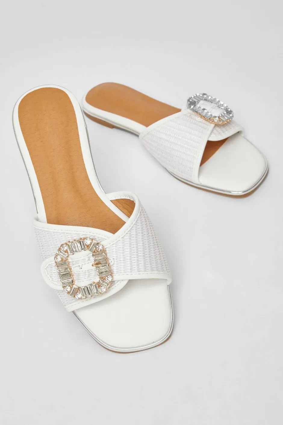 Quiz Diamante Buckle Flat Sandals White Discount