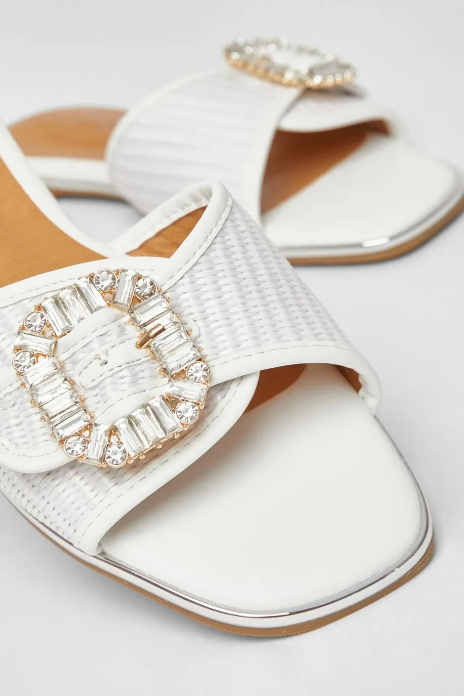 Quiz Diamante Buckle Flat Sandals White Discount