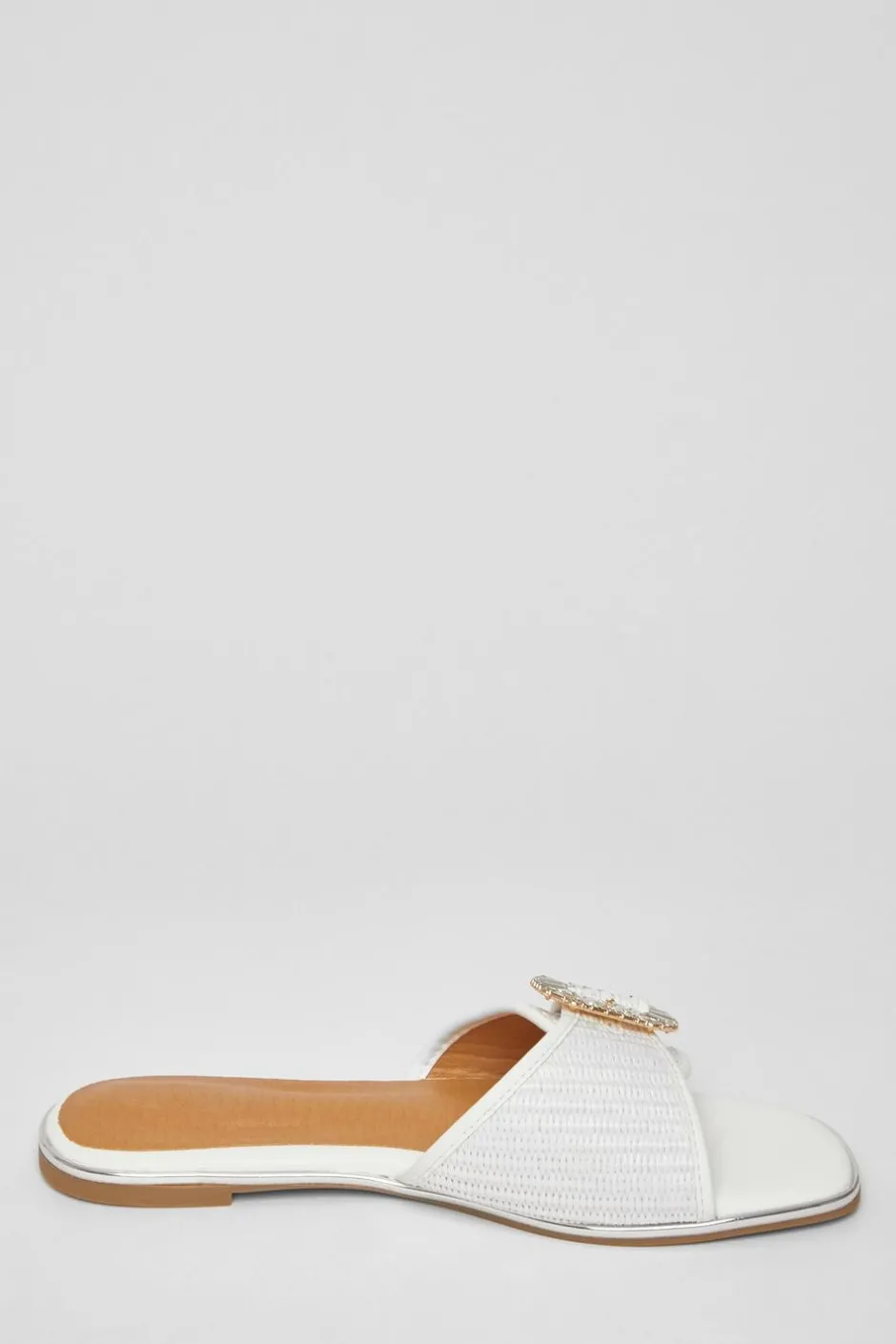 Quiz Diamante Buckle Flat Sandals White Discount