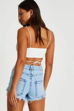Quiz White Diamante Butterfly Tie Back Top Best