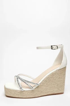 Quiz Diamante Cross Strap Wedges White Hot