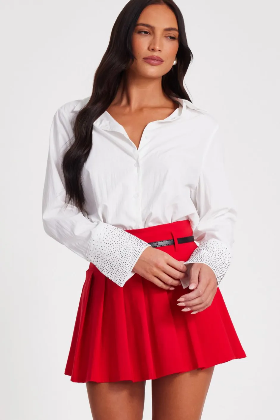 Quiz White Diamante Cuff Shirt Clearance