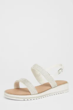 Quiz White Diamante Flat Sandals Online