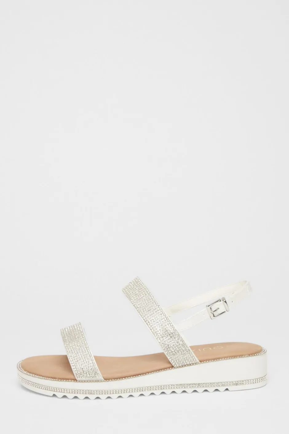 Quiz White Diamante Flat Sandals Online