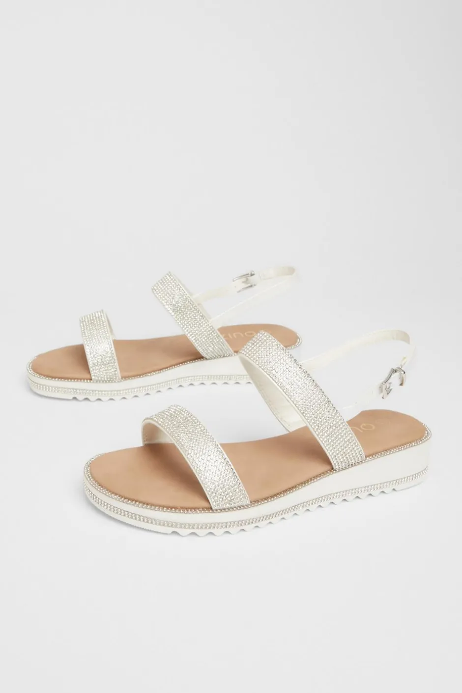 Quiz White Diamante Flat Sandals Online