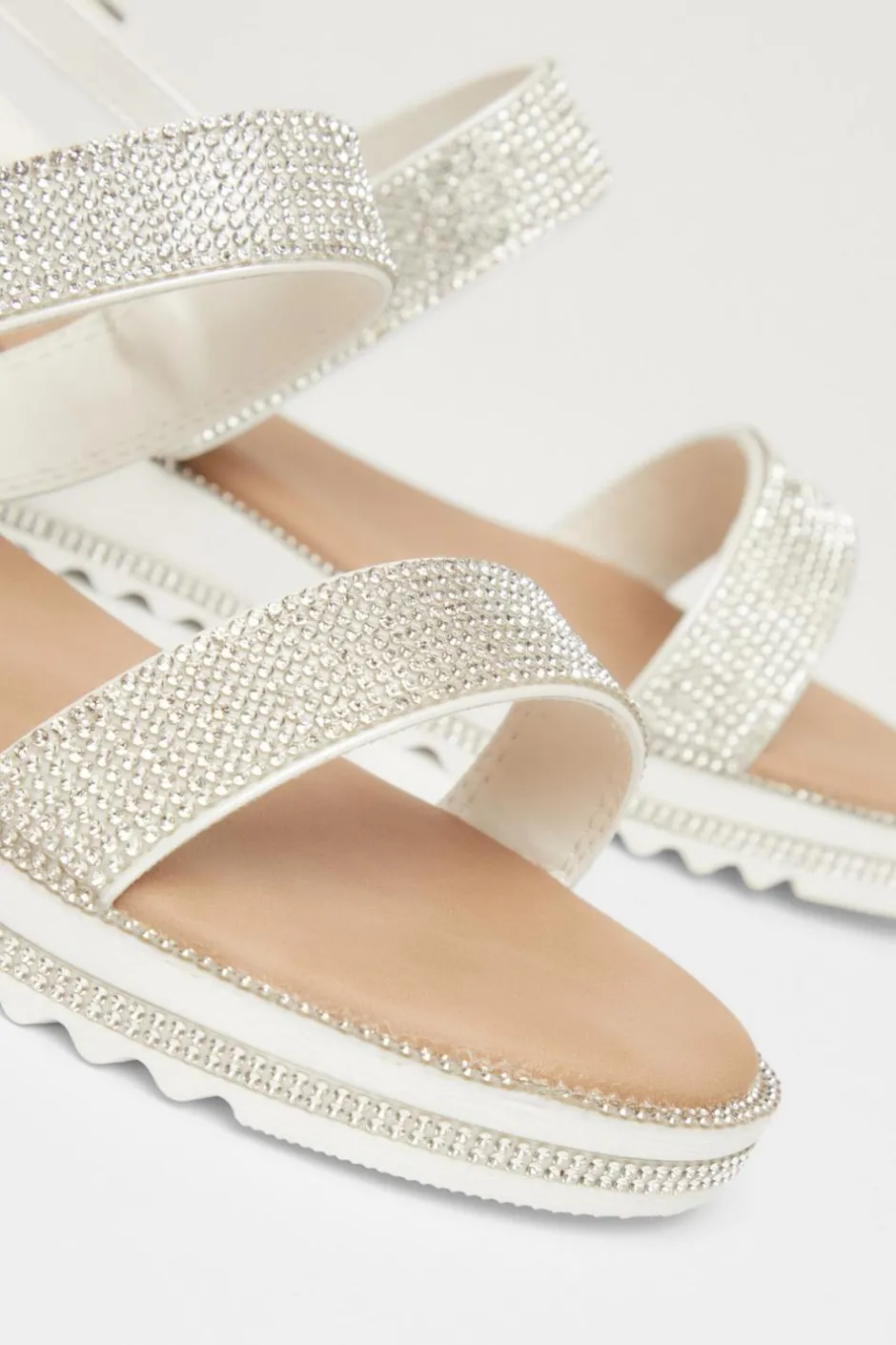 Quiz White Diamante Flat Sandals Online