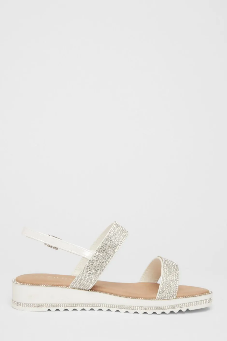 Quiz White Diamante Flat Sandals Online