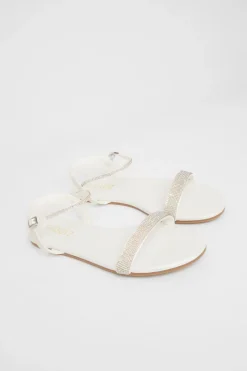 Quiz Diamante Flat Sandals White Sale