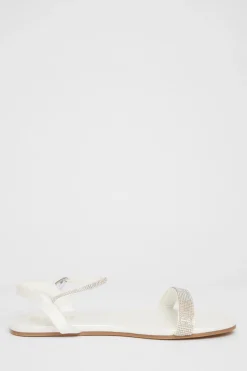 Quiz Diamante Flat Sandals White Sale