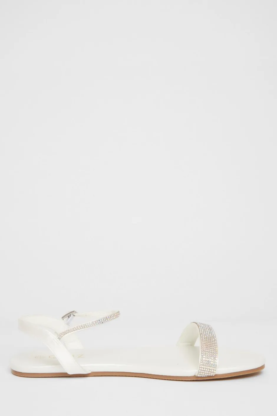 Quiz Diamante Flat Sandals White Sale