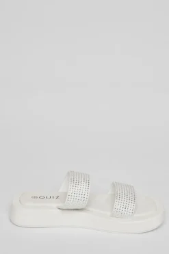 Quiz Diamante Flatform Sandals White Hot