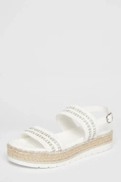 Quiz White Diamante Flatform Sandals Sale