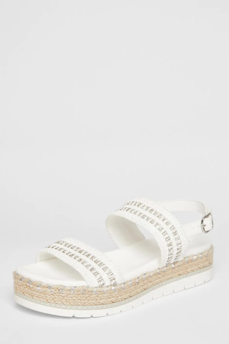 Quiz White Diamante Flatform Sandals Sale