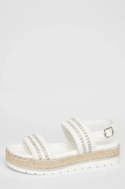 Quiz White Diamante Flatform Sandals Sale