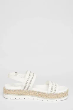 Quiz White Diamante Flatform Sandals Sale