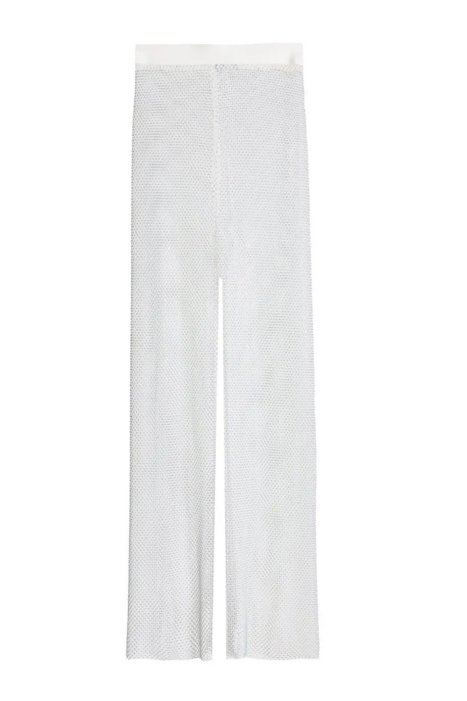 Quiz White Diamante Mesh Trousers Sale