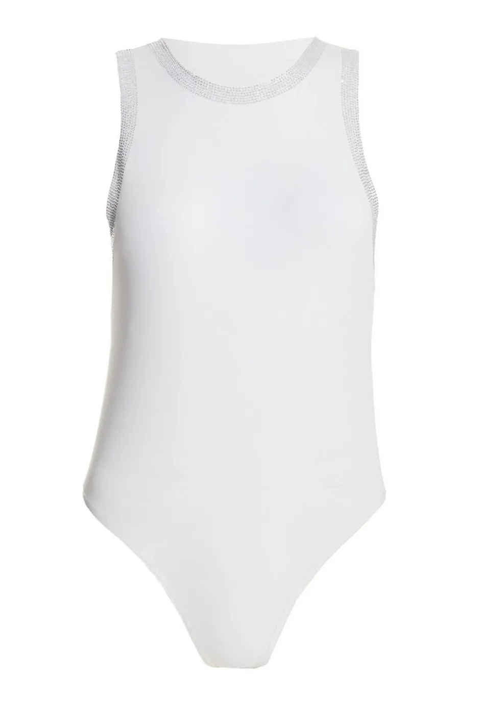 Quiz Diamante Trim Bodysuit White Clearance