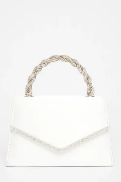 Quiz Diamante Twist Handle Bag White Best