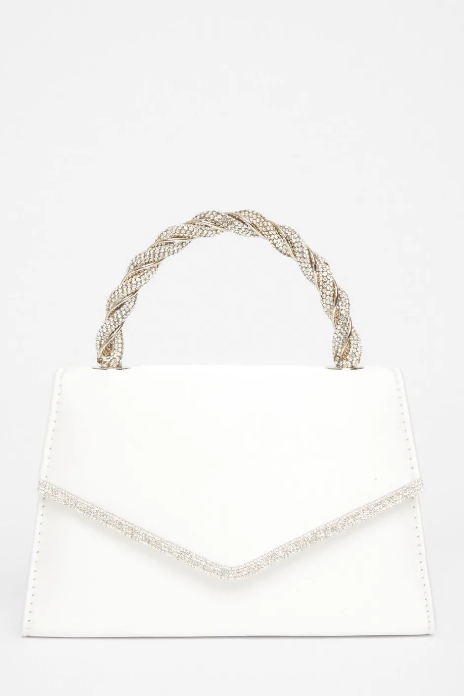 Quiz Diamante Twist Handle Bag White Best
