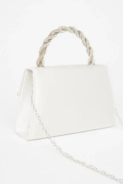 Quiz Diamante Twist Handle Bag White Best