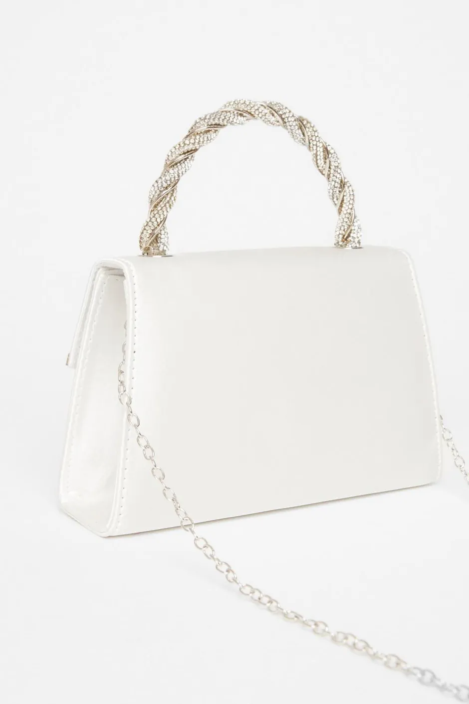 Quiz Diamante Twist Handle Bag White Best