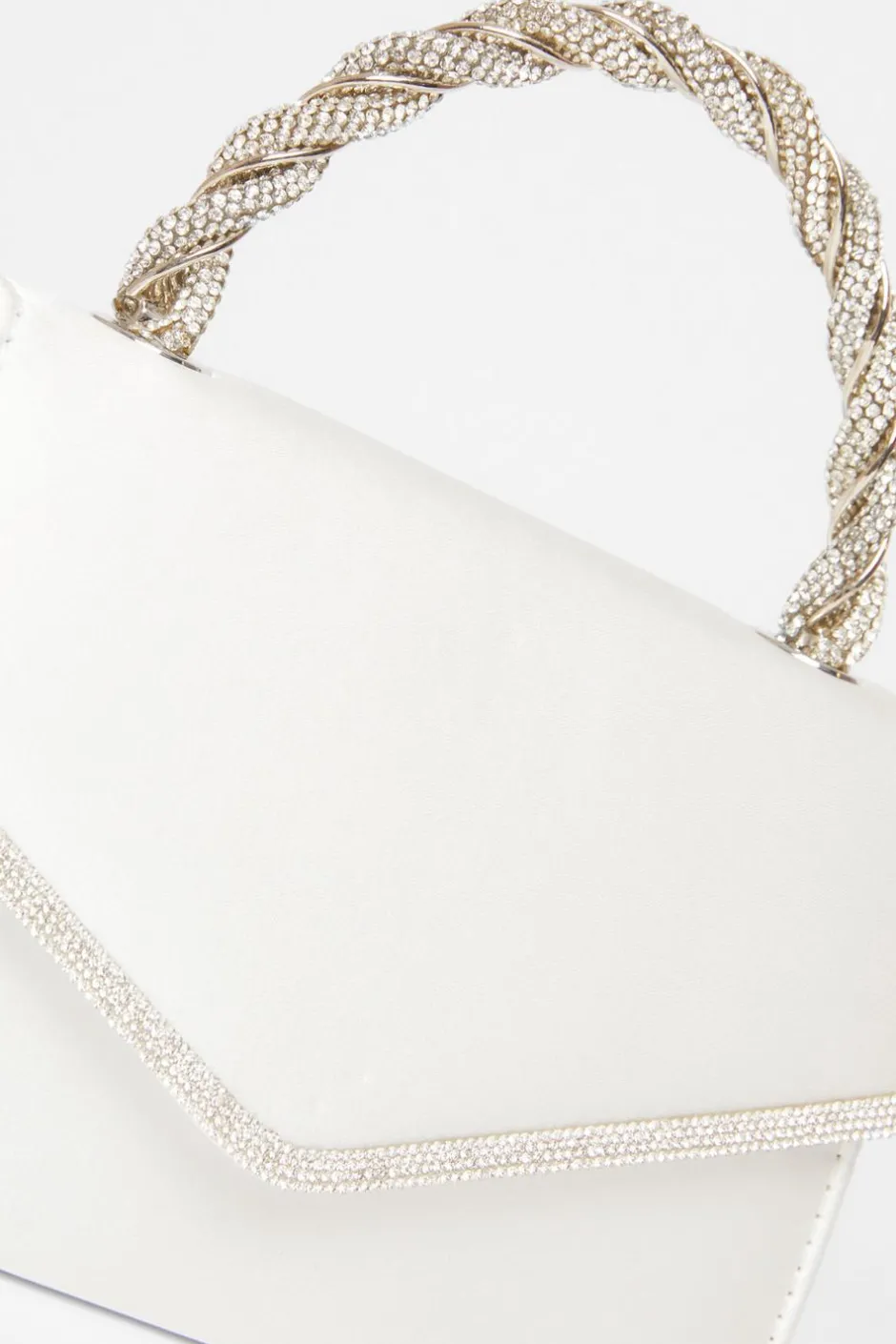 Quiz Diamante Twist Handle Bag White Best