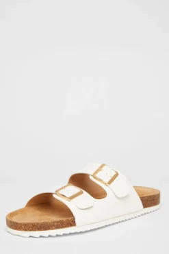 Quiz Double Buckle Flat Sandals White New
